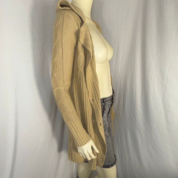 Vintage Derek Heart Camel Cable-Knit Sweater Coat | Longline Button-Up Cardigan - Picture 8 of 13